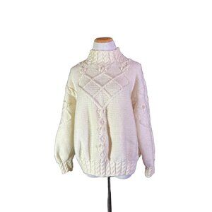 Vintage Callan Knitwear Ireland Size S? Thick Knit Cream Sweater Pure New Wool